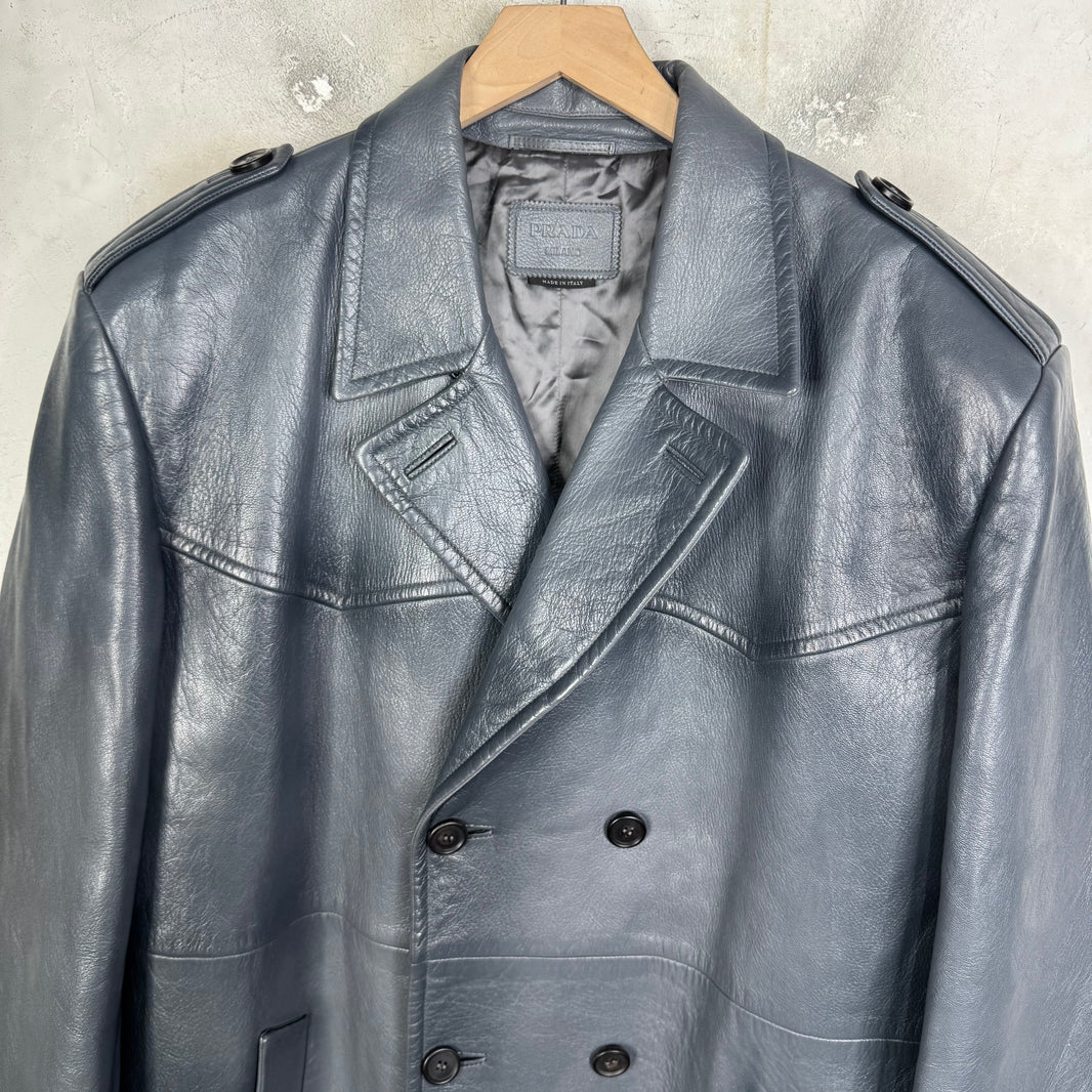 Prada Raf Leather Long Duster Coat