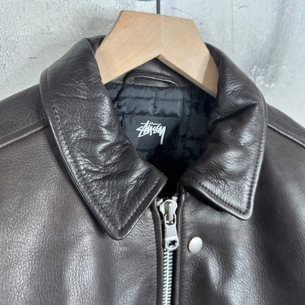 Stussy Brown Leather Flight Bomber