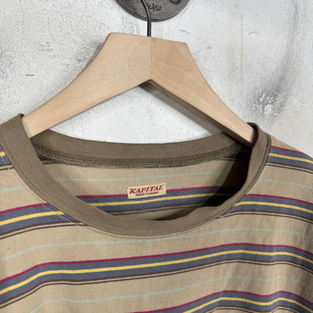 Kapital Tan Boxy Striped T-Shirt