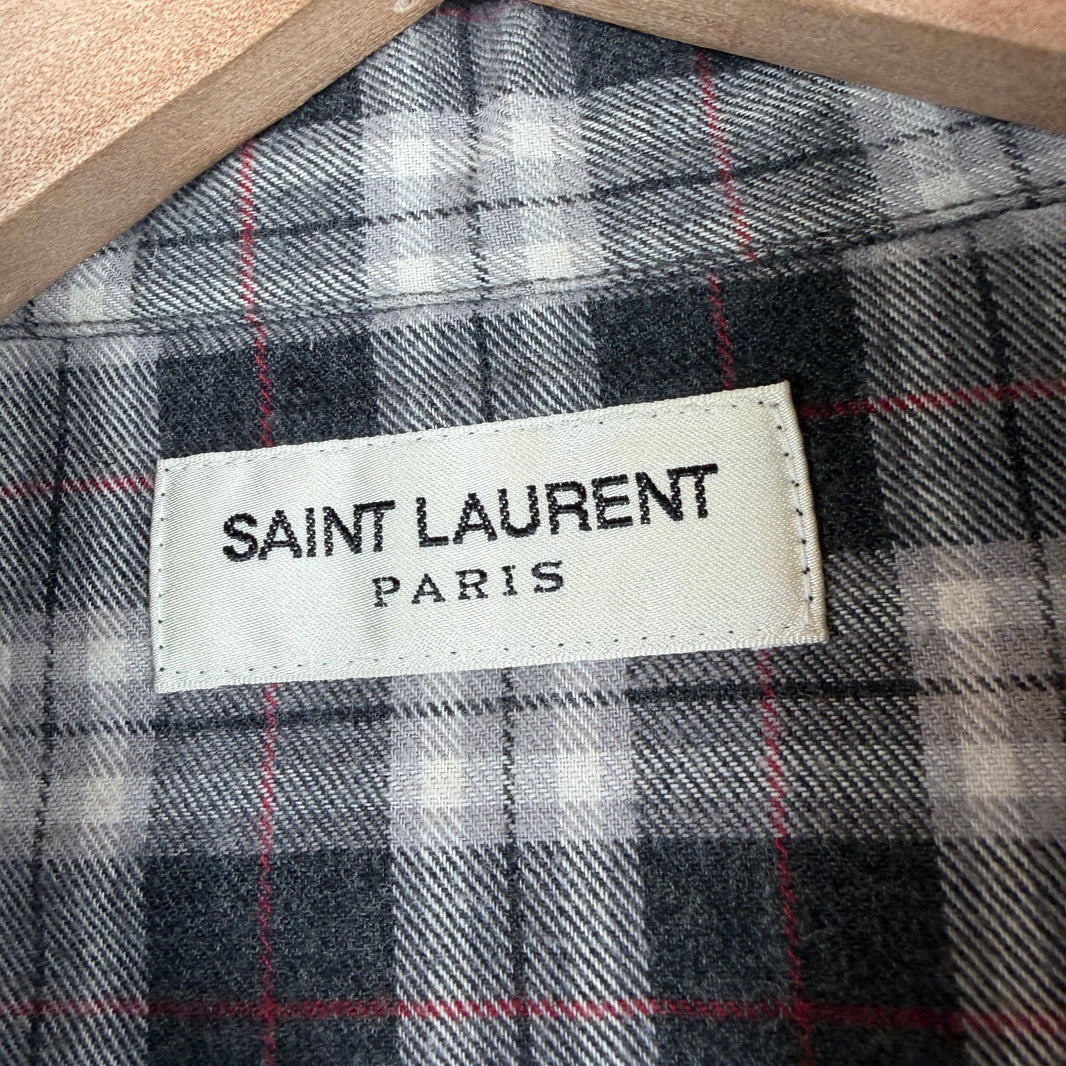 Saint Laurent Frayed Snap Button Flannel