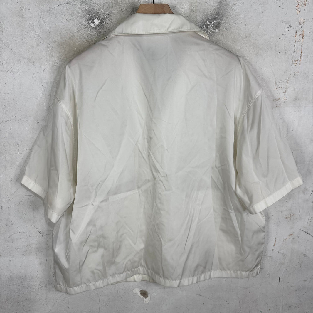 Prada White Renylon Plaqued Snap Shirt