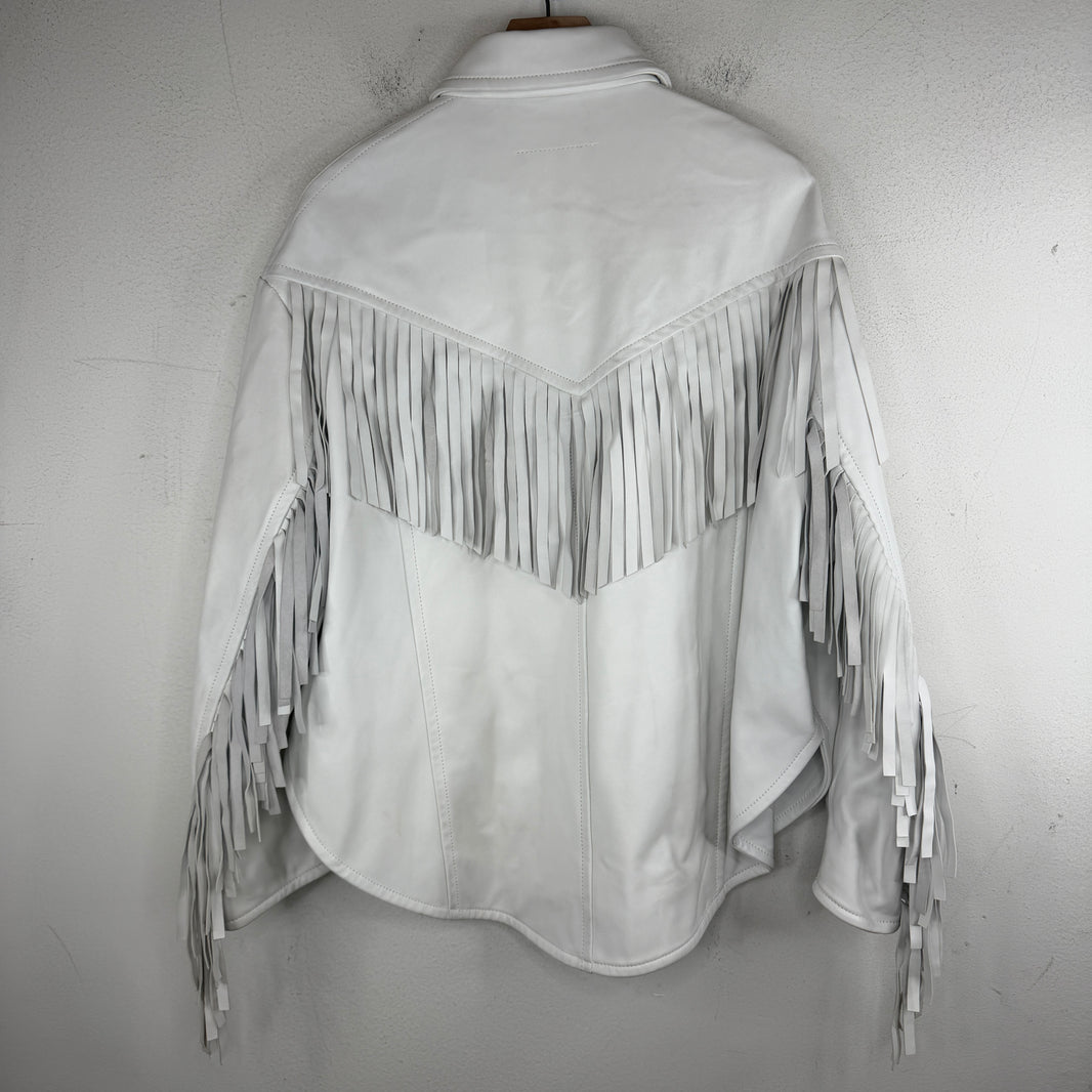 Margiela MM6 White Leather Fringed Button Up Jacket