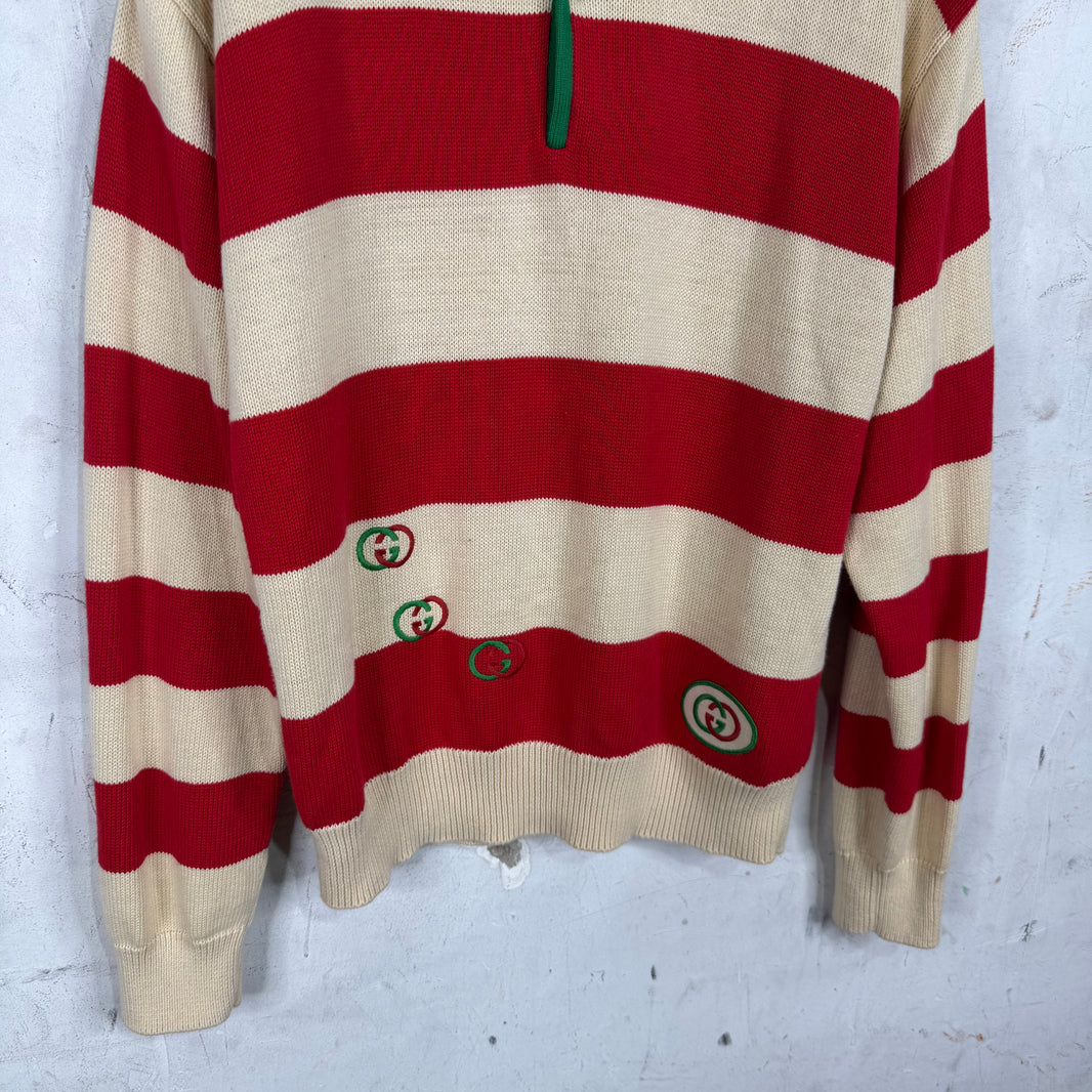 Gucci Striped Logo Knit Polo Sweater