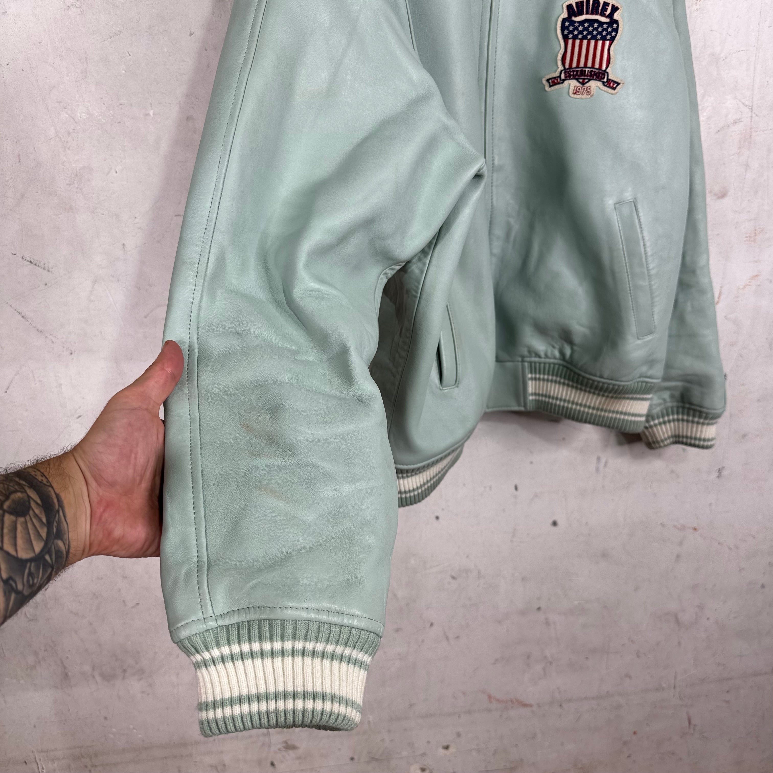 Avirex Teal Leather Crest Jacket – www.Lukes.store