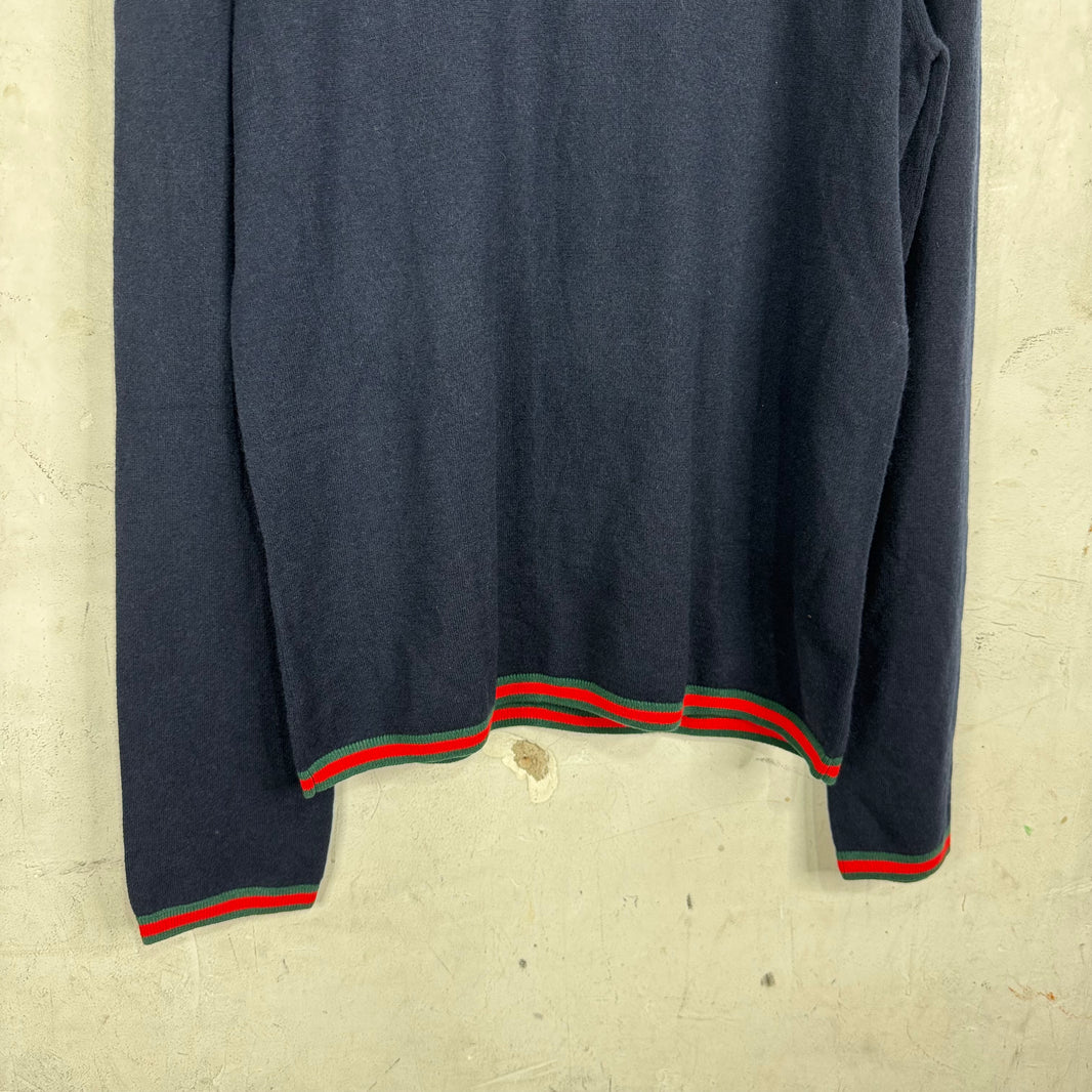 Gucci Navy Cashmere Web Turtleneck