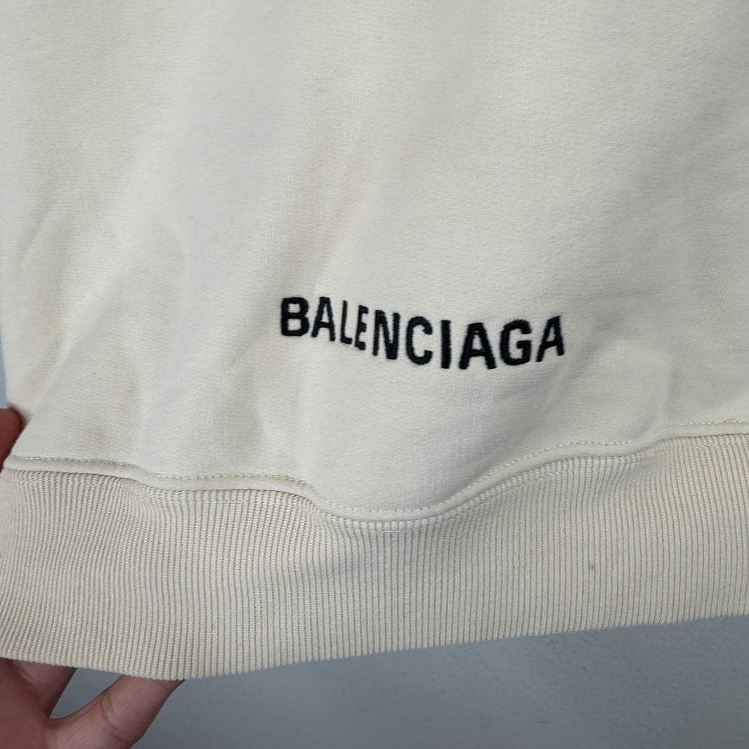 Balenciaga Cream Back Logo Zip-Up Hoodie