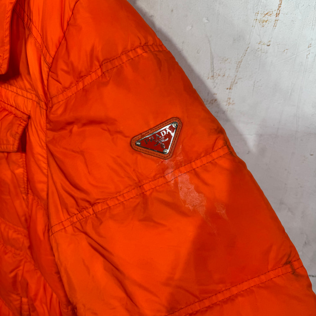 Prada Orange Plaqued Puffer Jacket