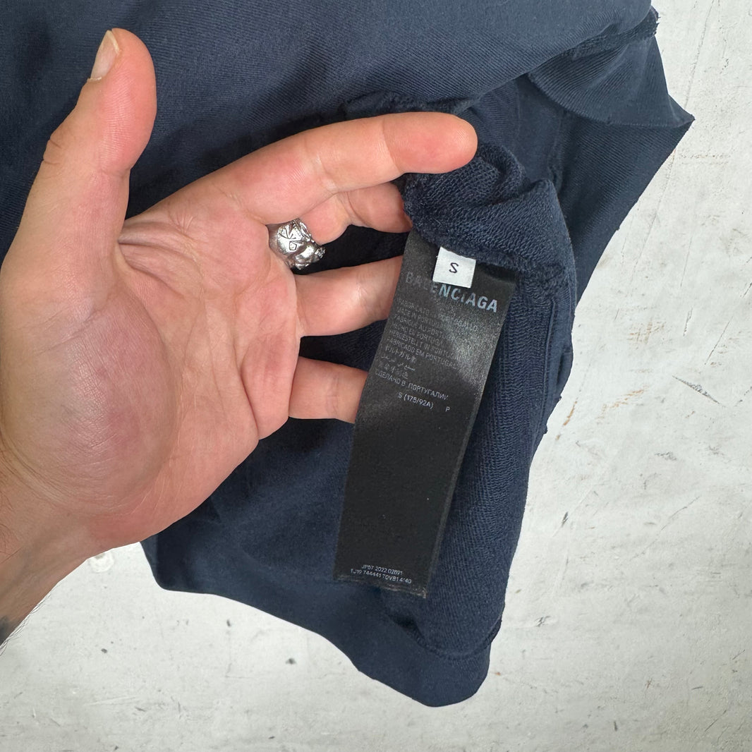 Balenciaga Navy Tape Logo Hoodie