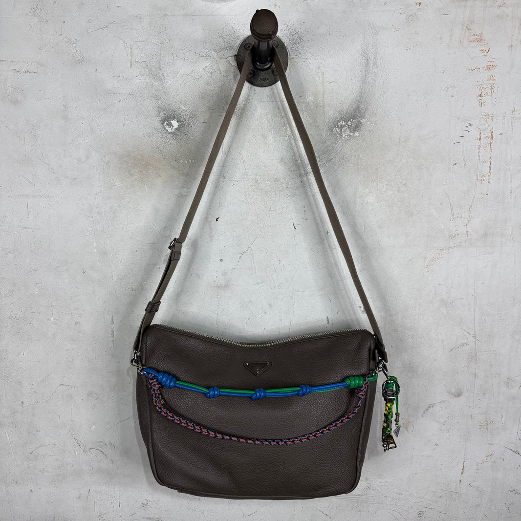 Prada Vitello Large Messenger With Robot Charm
