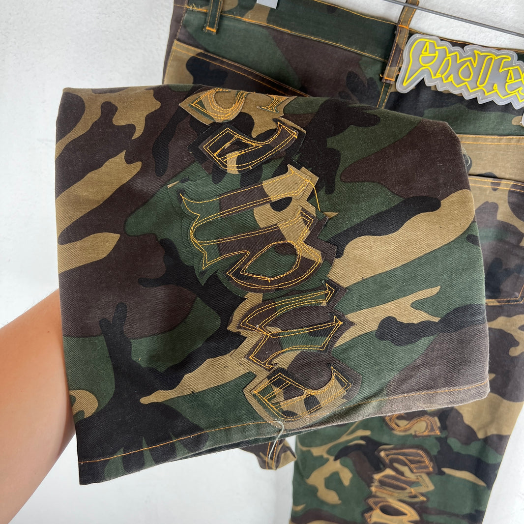 Endless Denim Camo Flared Jeans