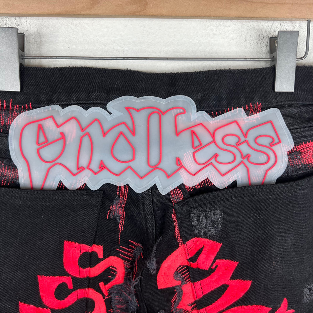 Endless Denim Black/Red Spellout Jeans