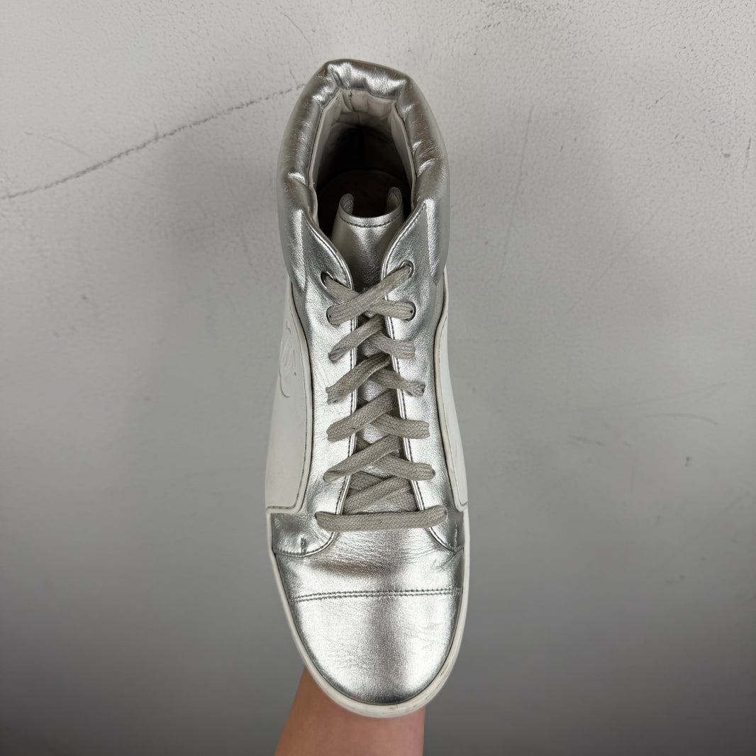 Chanel White/SIlver CC Logo Rubber High Sneakers