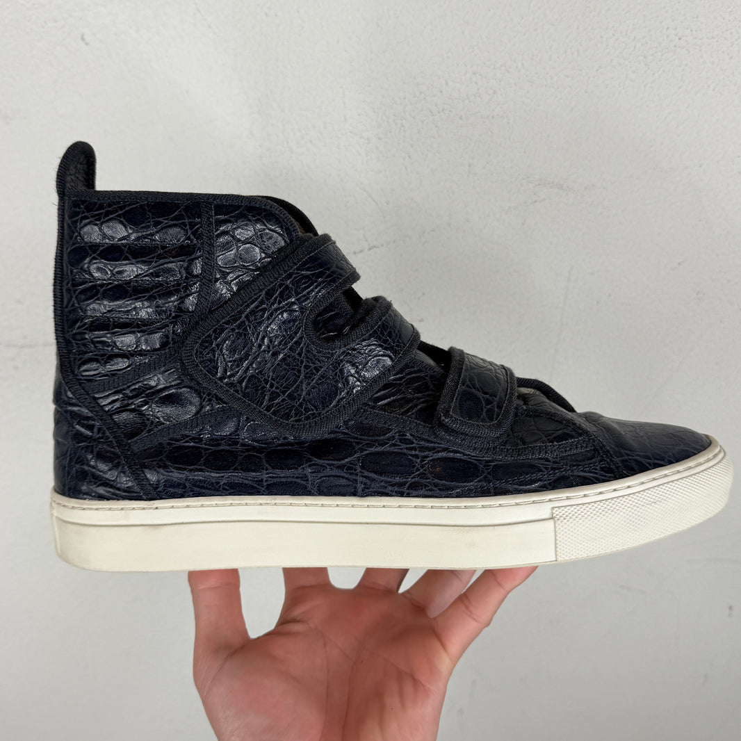 Raf Simons Navy Croc Velcro Strap Sneakers
