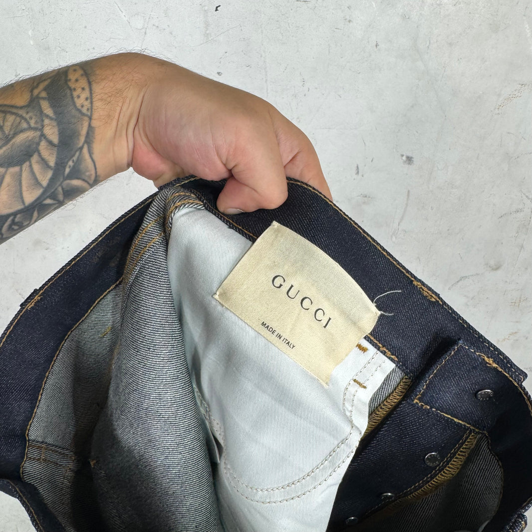 Gucci Tiger Patch Raw Denim Jeans