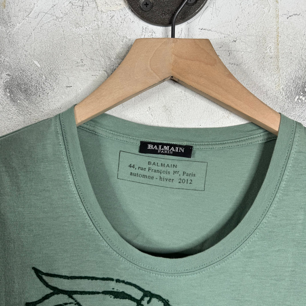 Balmain Green Eagle Crested T-Shirt