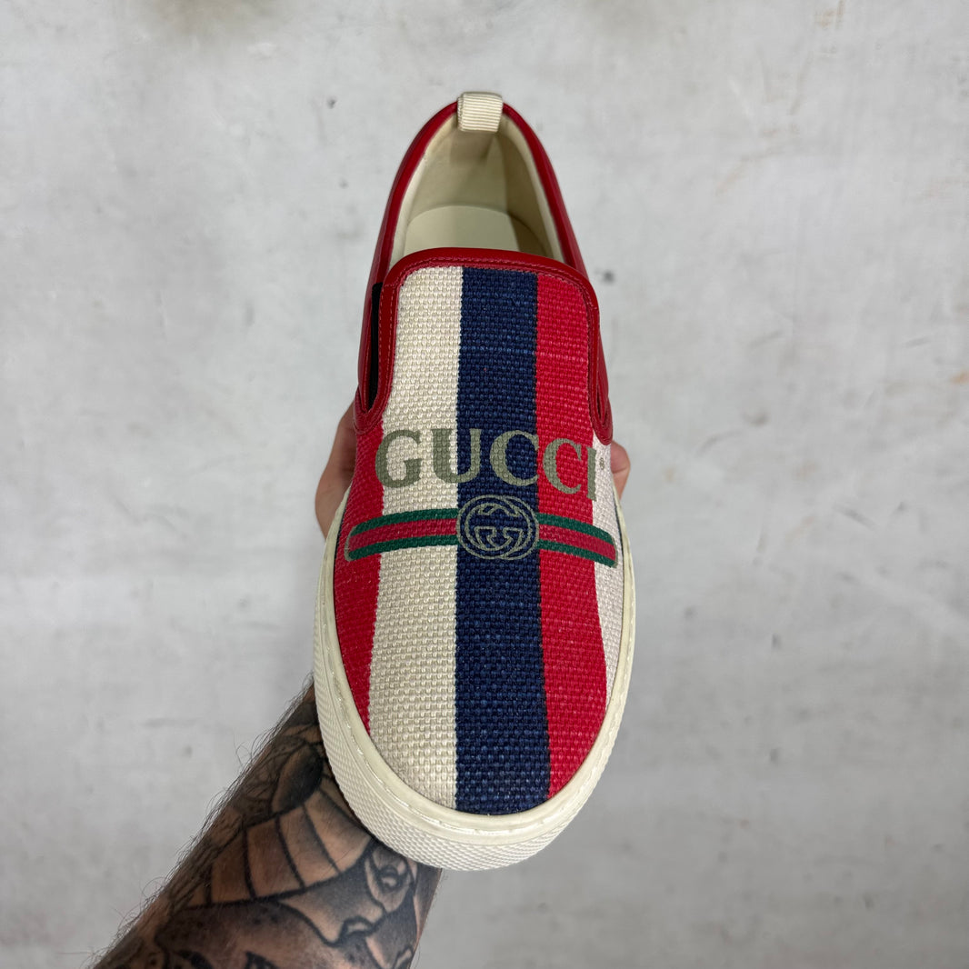Gucci Striped Logo Slip Ons