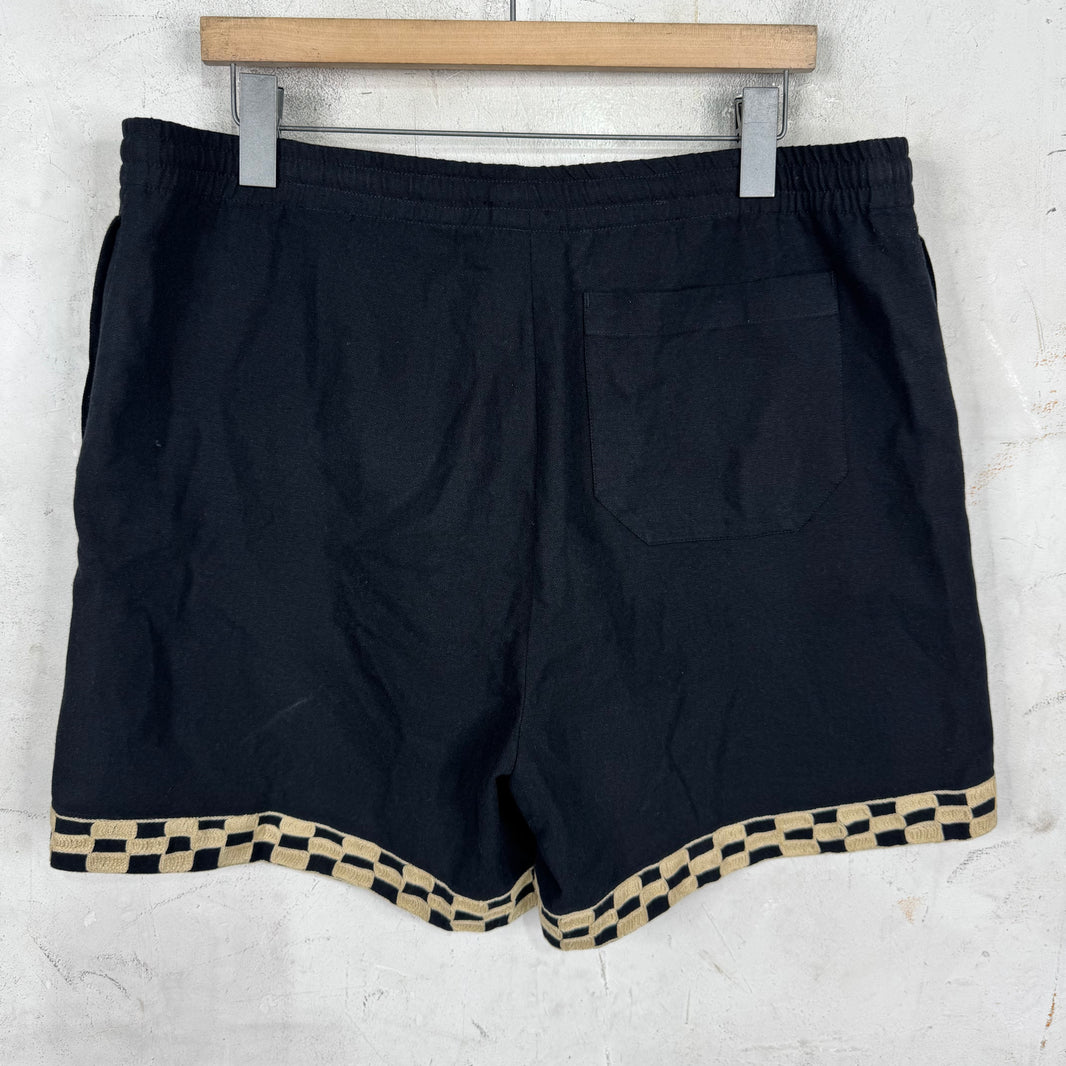 Bode Checkered Trim Canvas Shorts