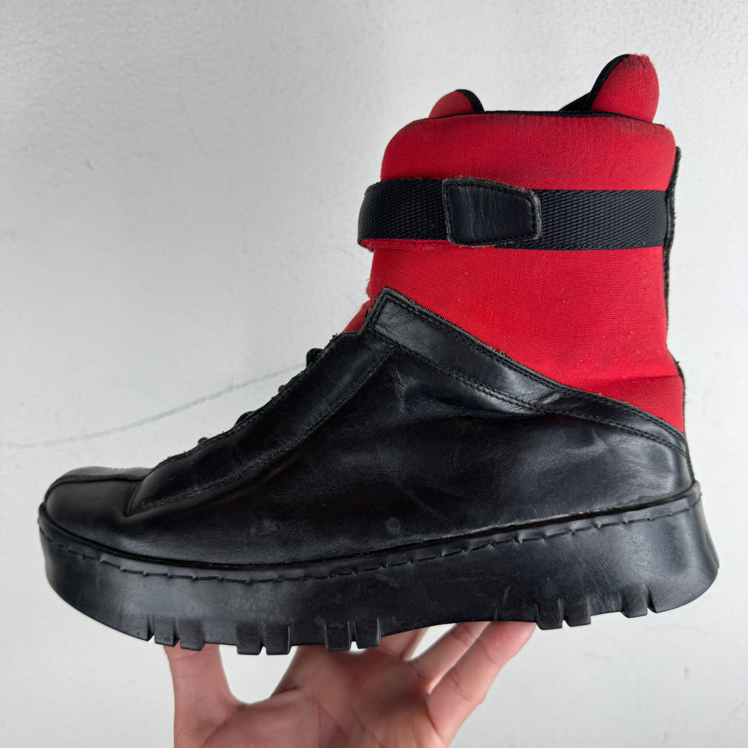 Prada Red/Black Strapped Hi Top Boots