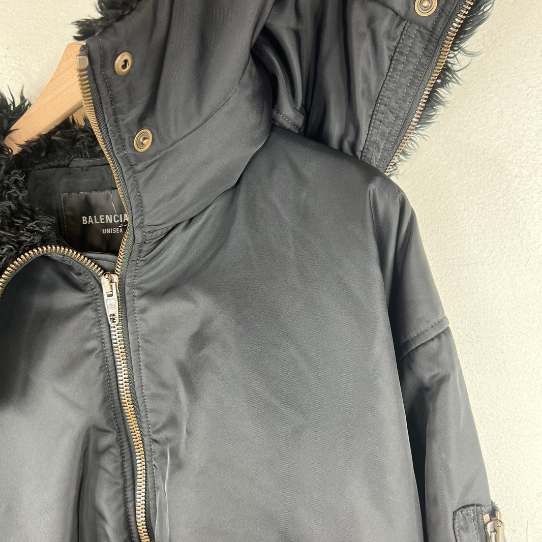 Balenciaga Faux Fur Hooded Bomber Jacket