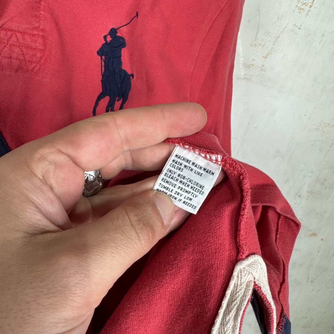 Ralph Lauren Faded Red Diagnal Navy Striped Big Pony Polo
