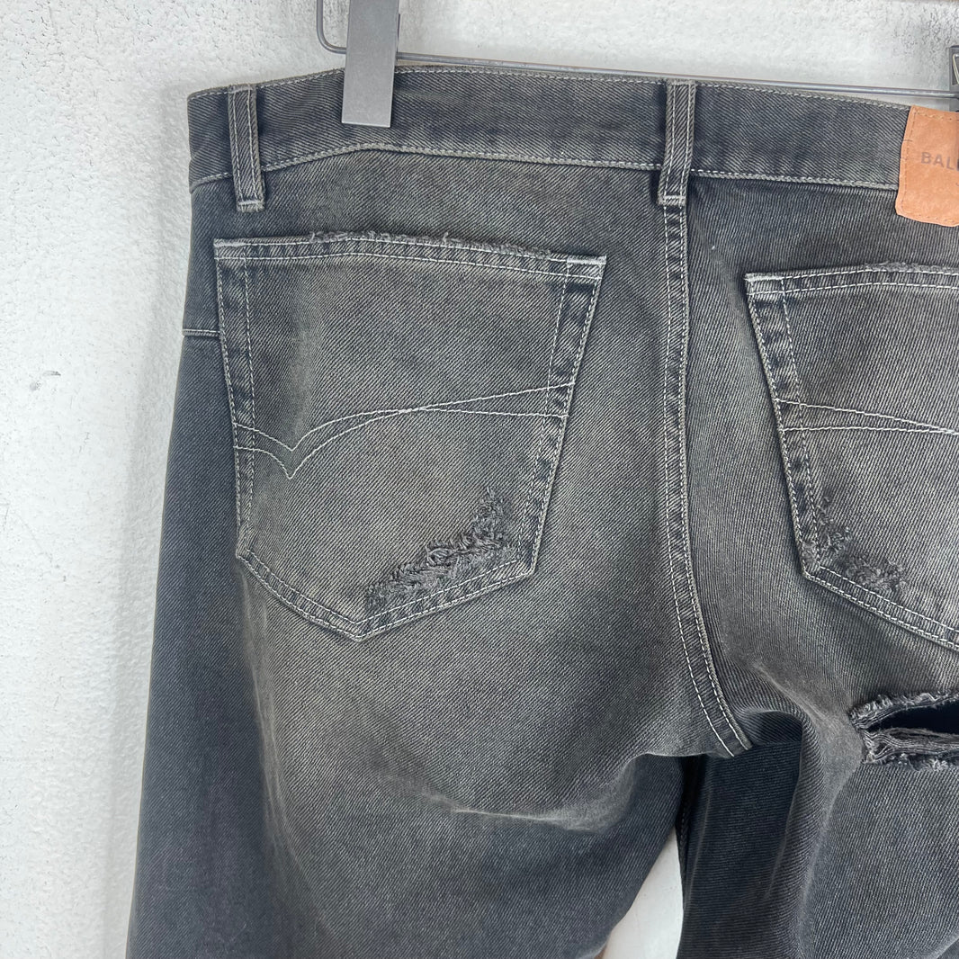 Balenciaga Distressed Black Straight Leg Jeans