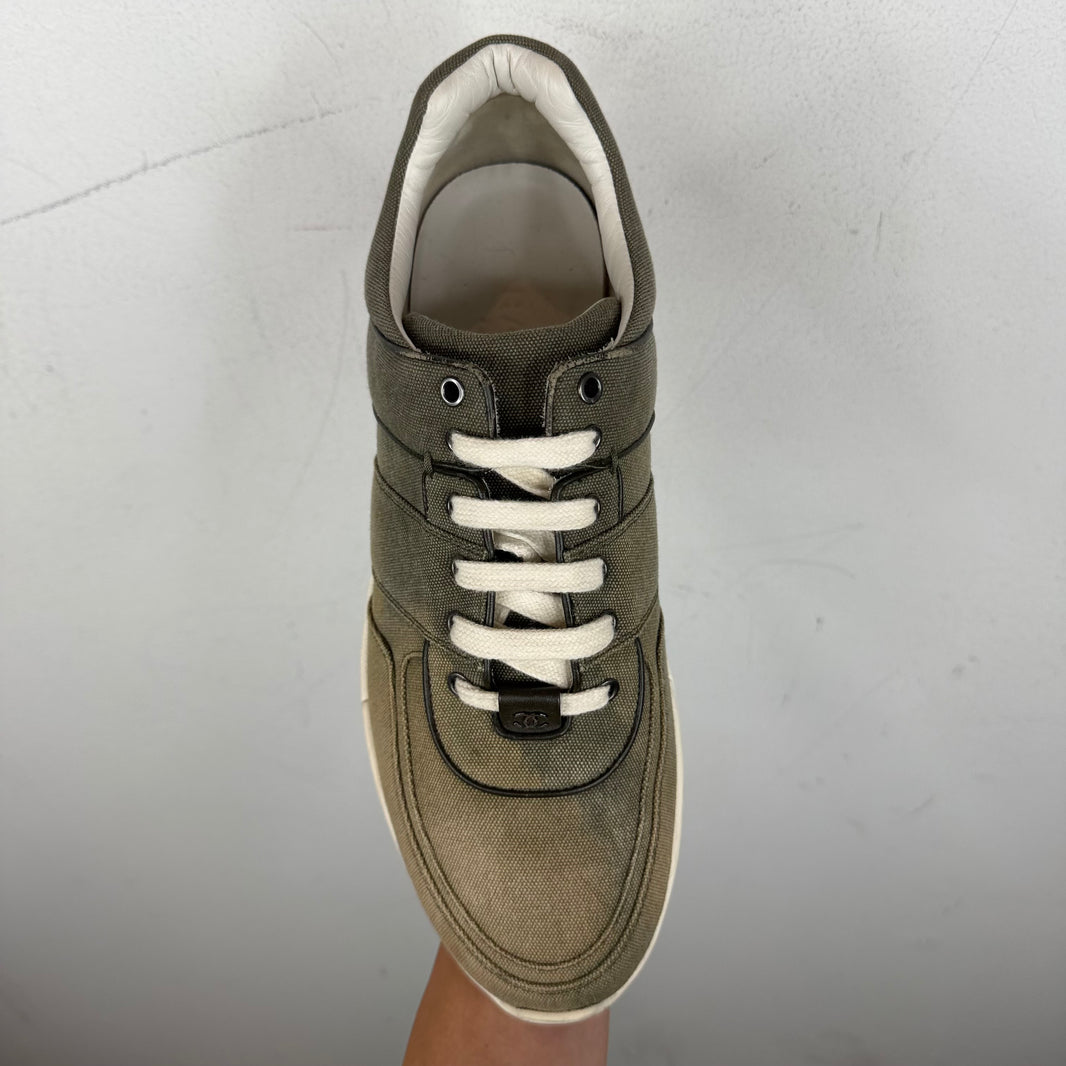 Chanel Olive Canvas Trainers
