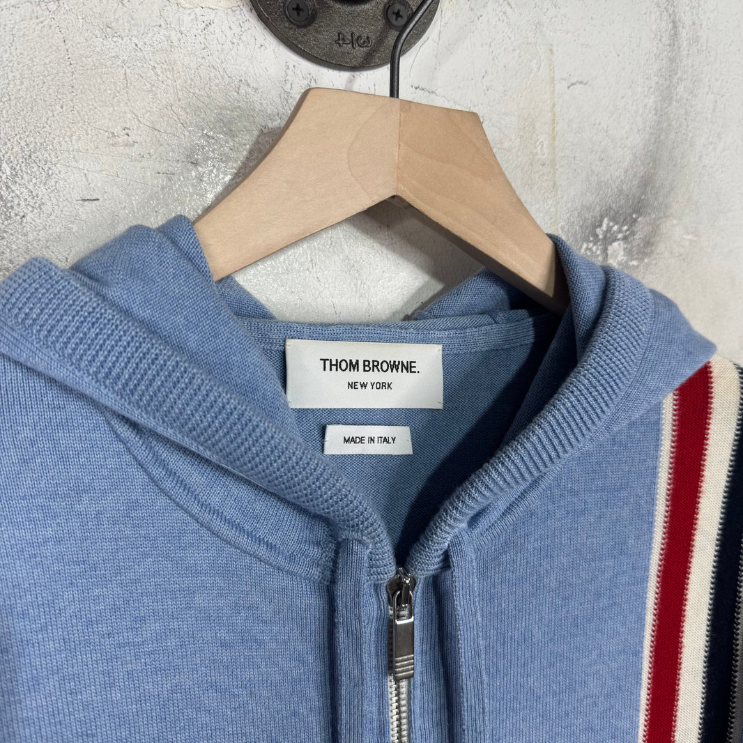 Thom Browne Blue Wool Striped Zip Hoodie
