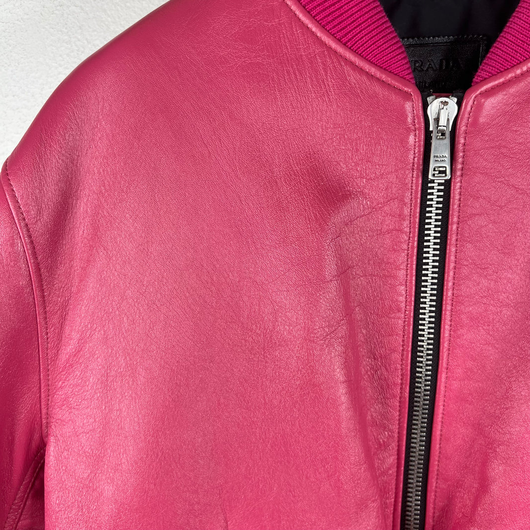 Prada Pink Oversized Nappa Leather Bomber Jacket