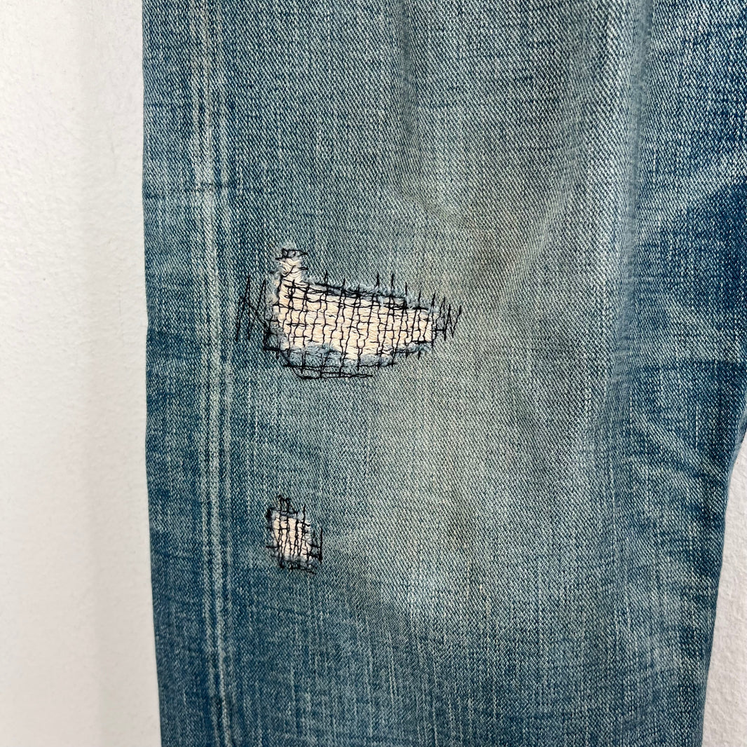 RRL Blue Washed Repaired Jeans