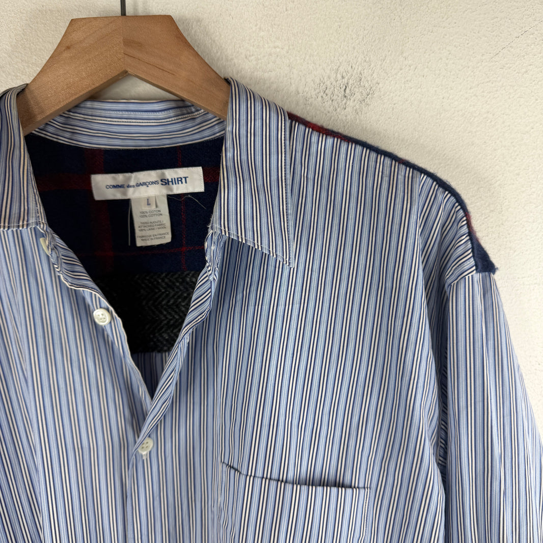 CDG Blue Striped Flannel Shoulder Button Up LS Shirt