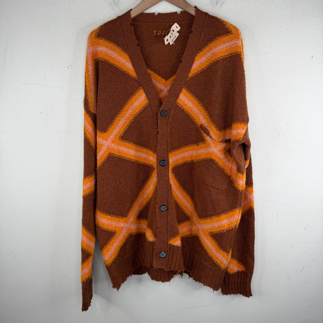Marni Striped Distressed Knit Cardigan