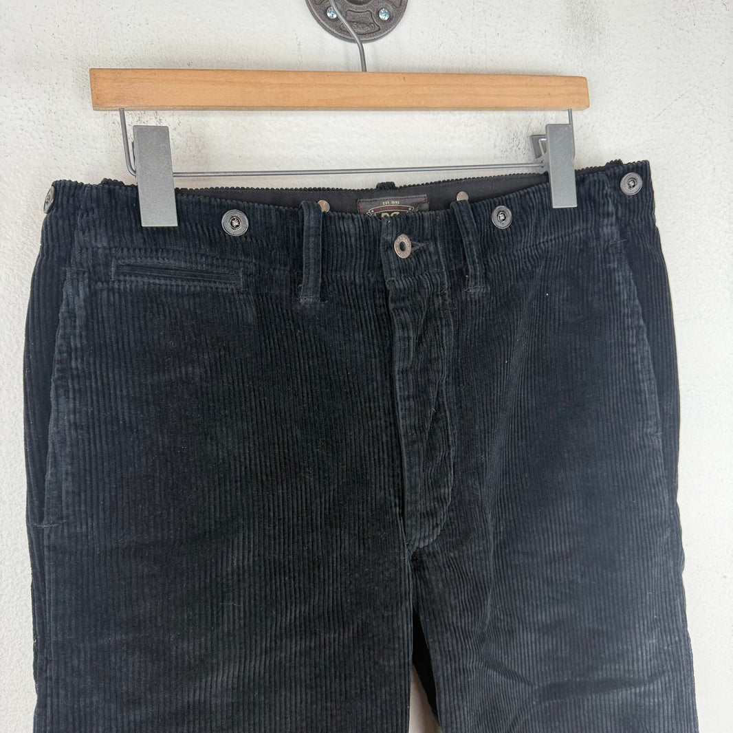 RRL Black Corduroy Straight Trousers
