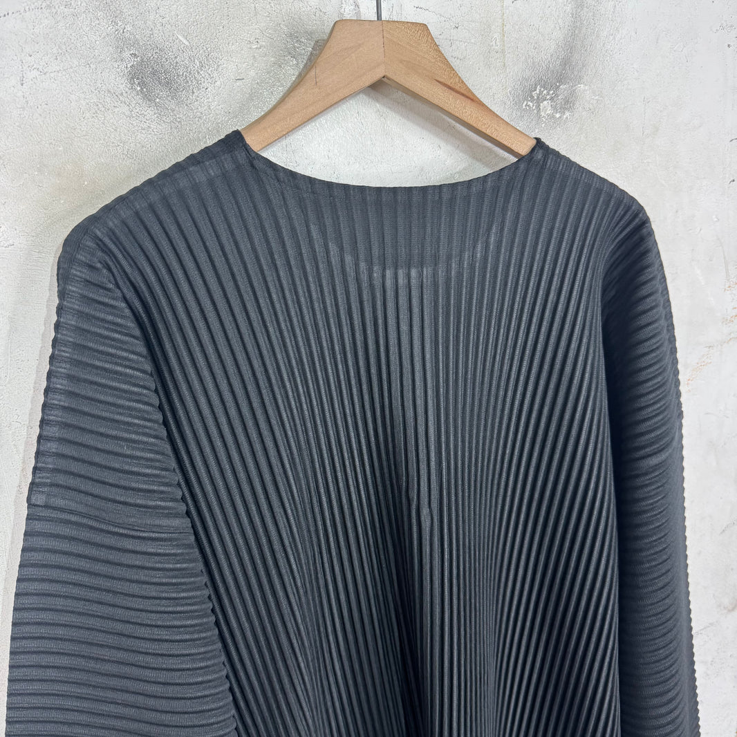 Issey Miyake Black Pleates L/S Collarless Shirt