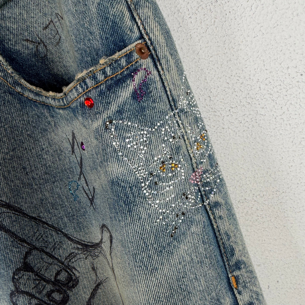 Balenciaga Rhinestone Scribble Jeans