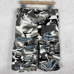 Balenciaga Trompe Layered Snow Camo Distressed Shorts