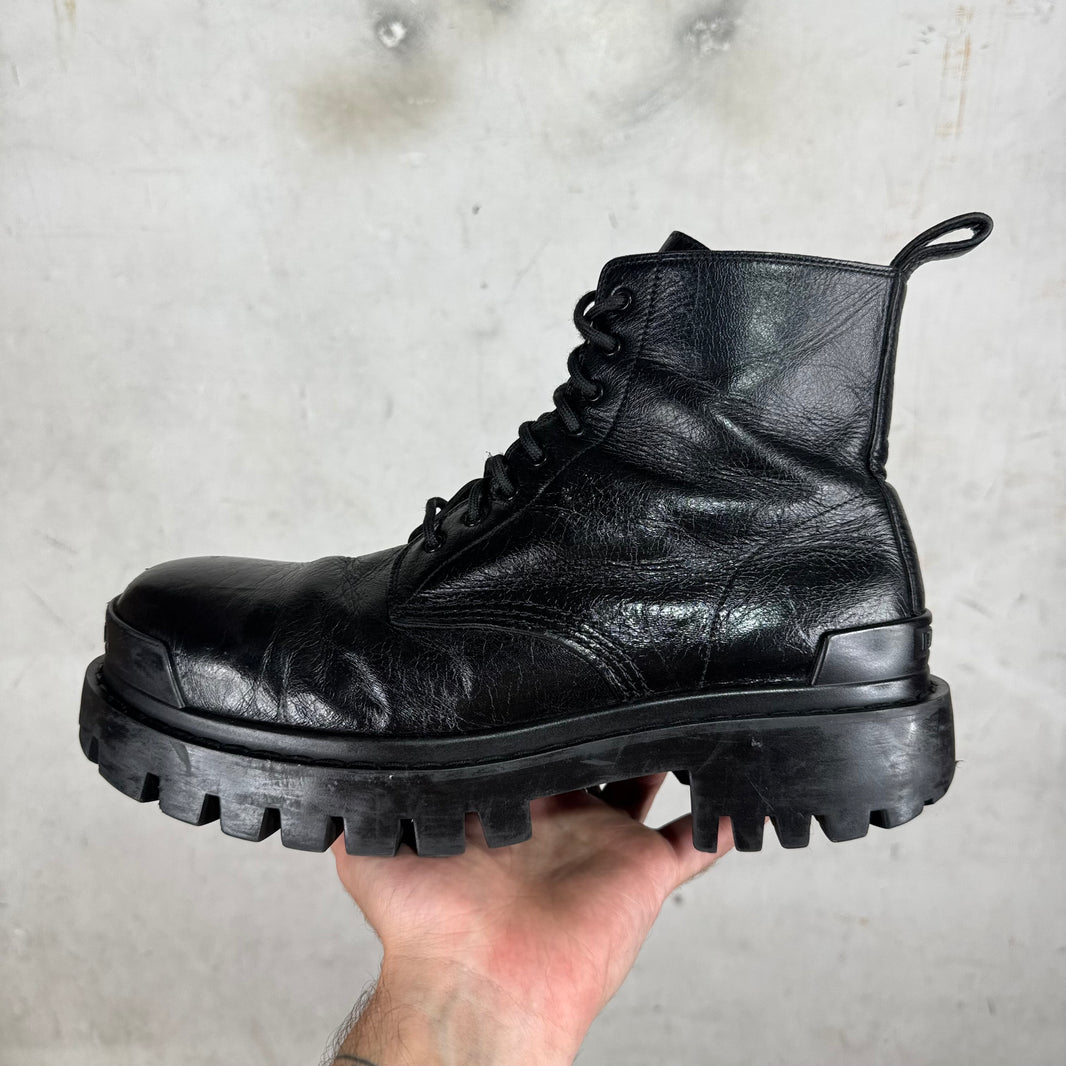Balenciaga Smoked Tumbled Leather Strike Boots