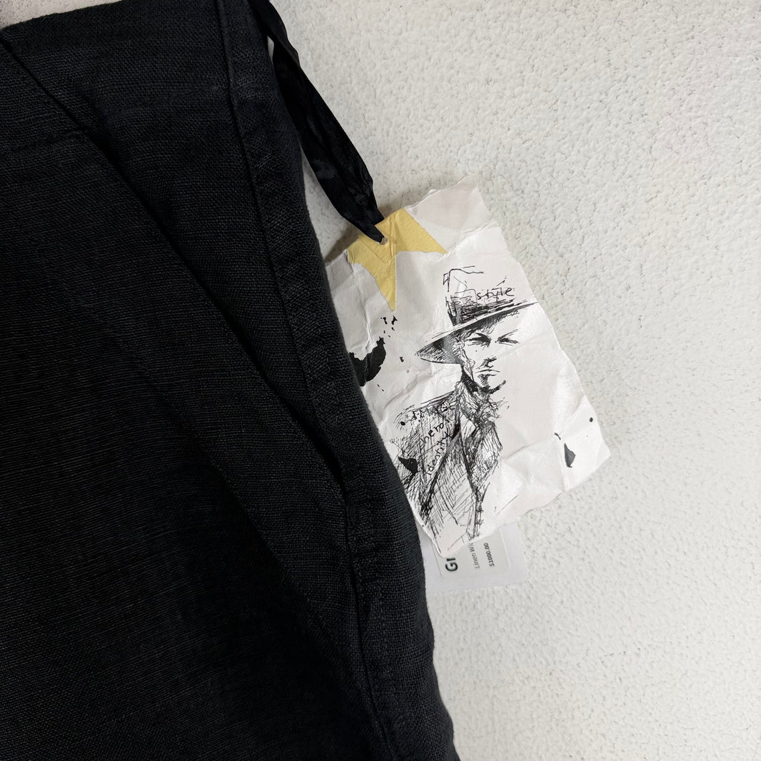Greg Lauren Black Linen Wide Leg Trousers