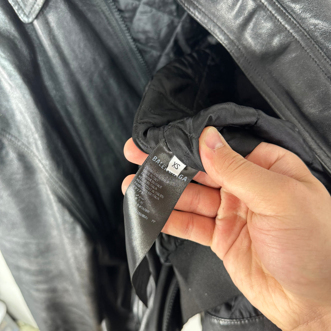 Balenciaga Leather Padded Shoulder Sporty B Bomber