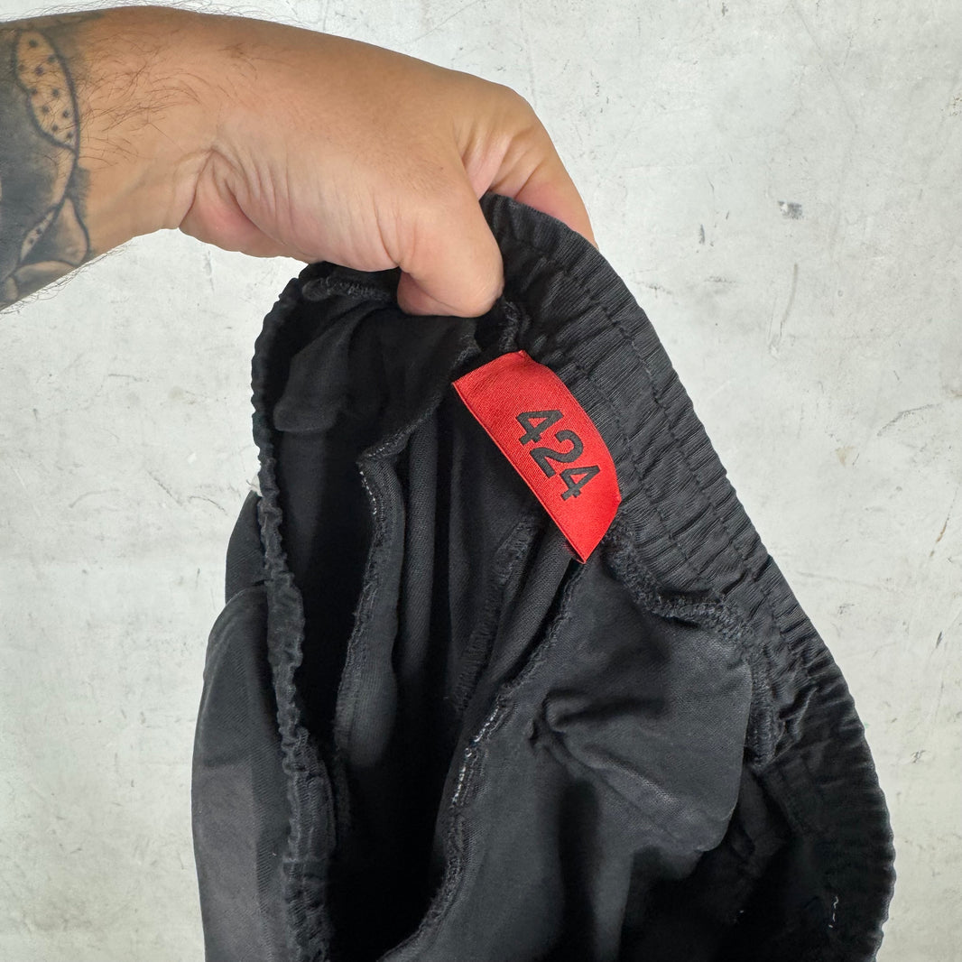 424 Black Stripped Ripped Sweatpants