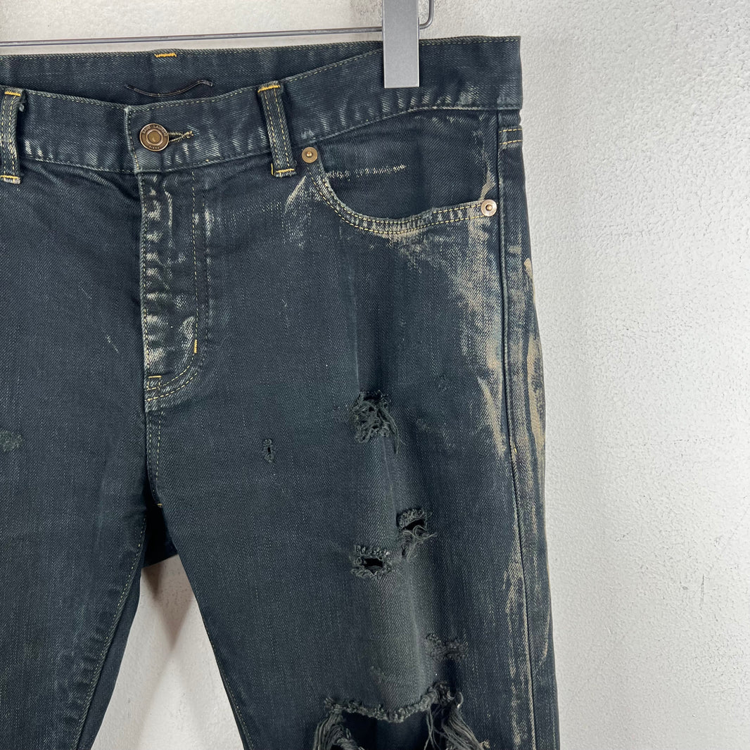 Saint Laurent D02 Black Oil Spill Jeans