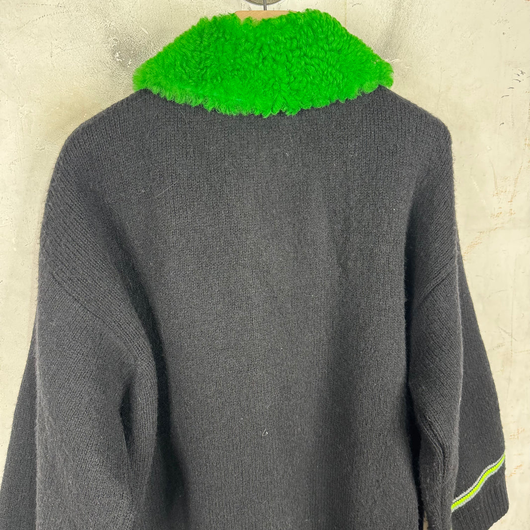 Prada Knitted Shearling Collared Cardigan