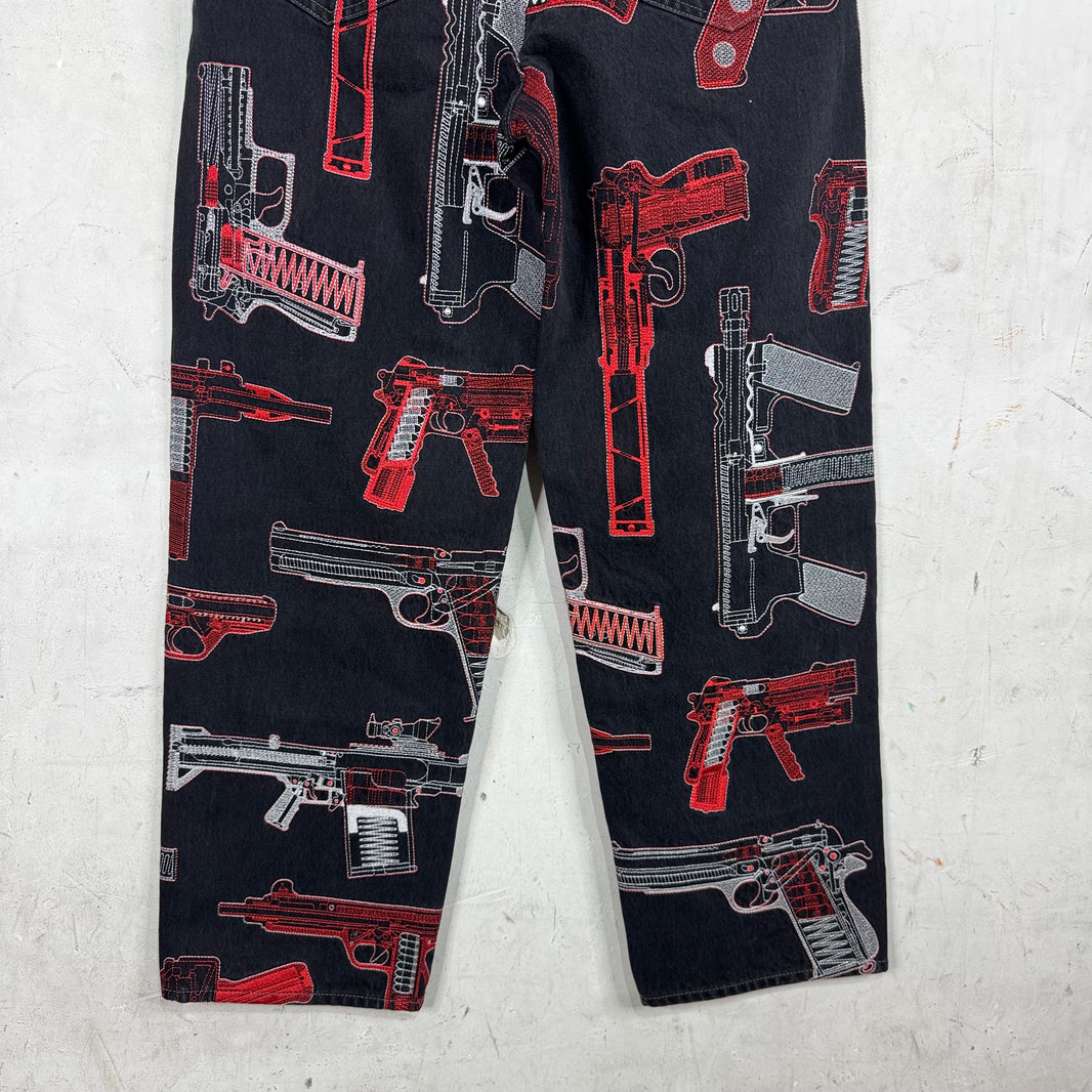 Supreme Black Embroidered Gun Jeans