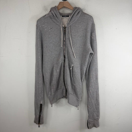 Balmain Gray Patchwork Graffiti Zip Up Hoodie