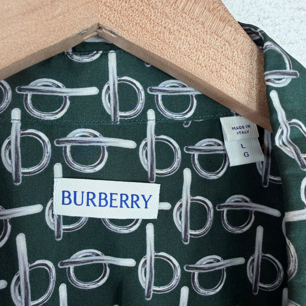 Burberry Green Silk Pattern Button Up Shirt