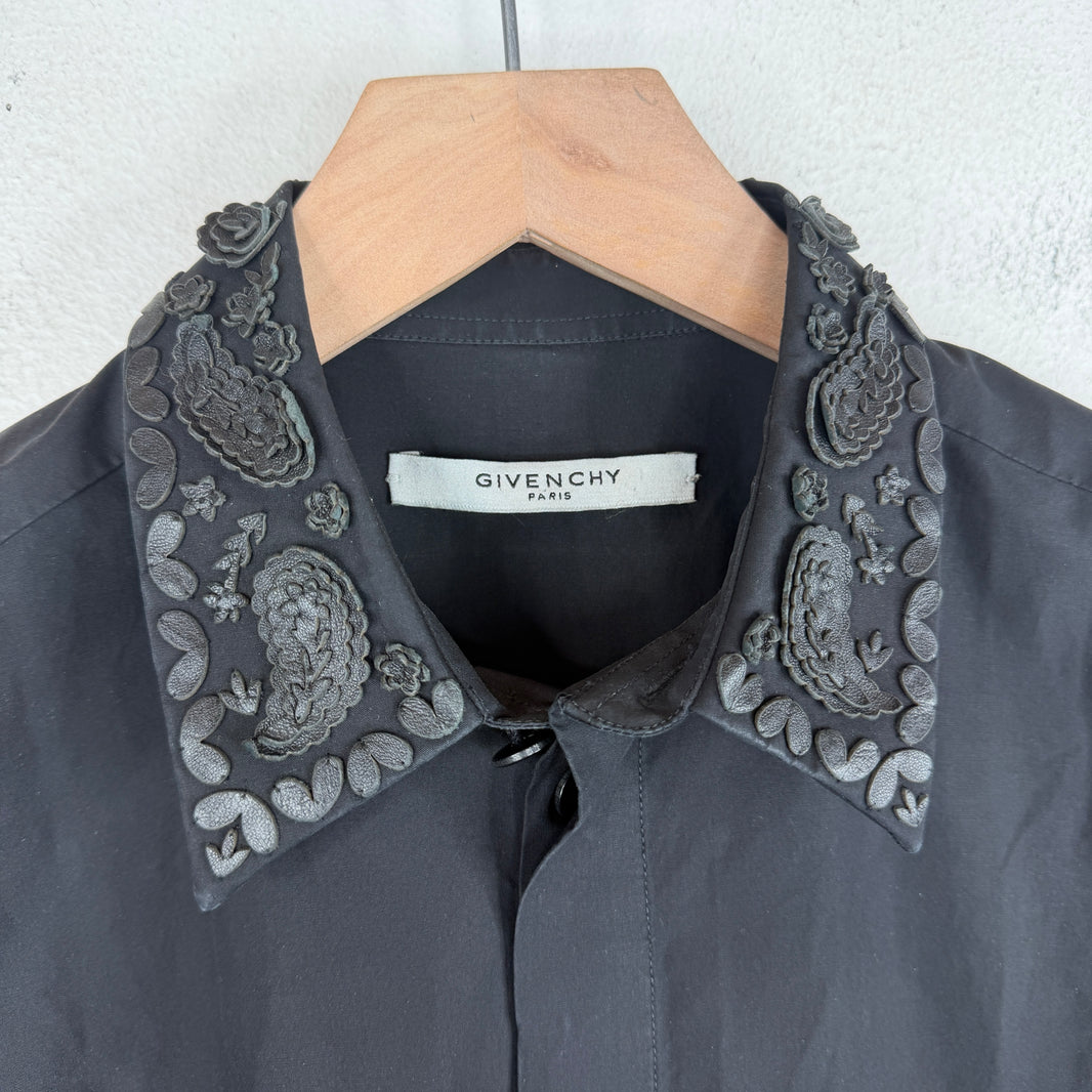 Givenchy Leather Floral Button Up Shirt