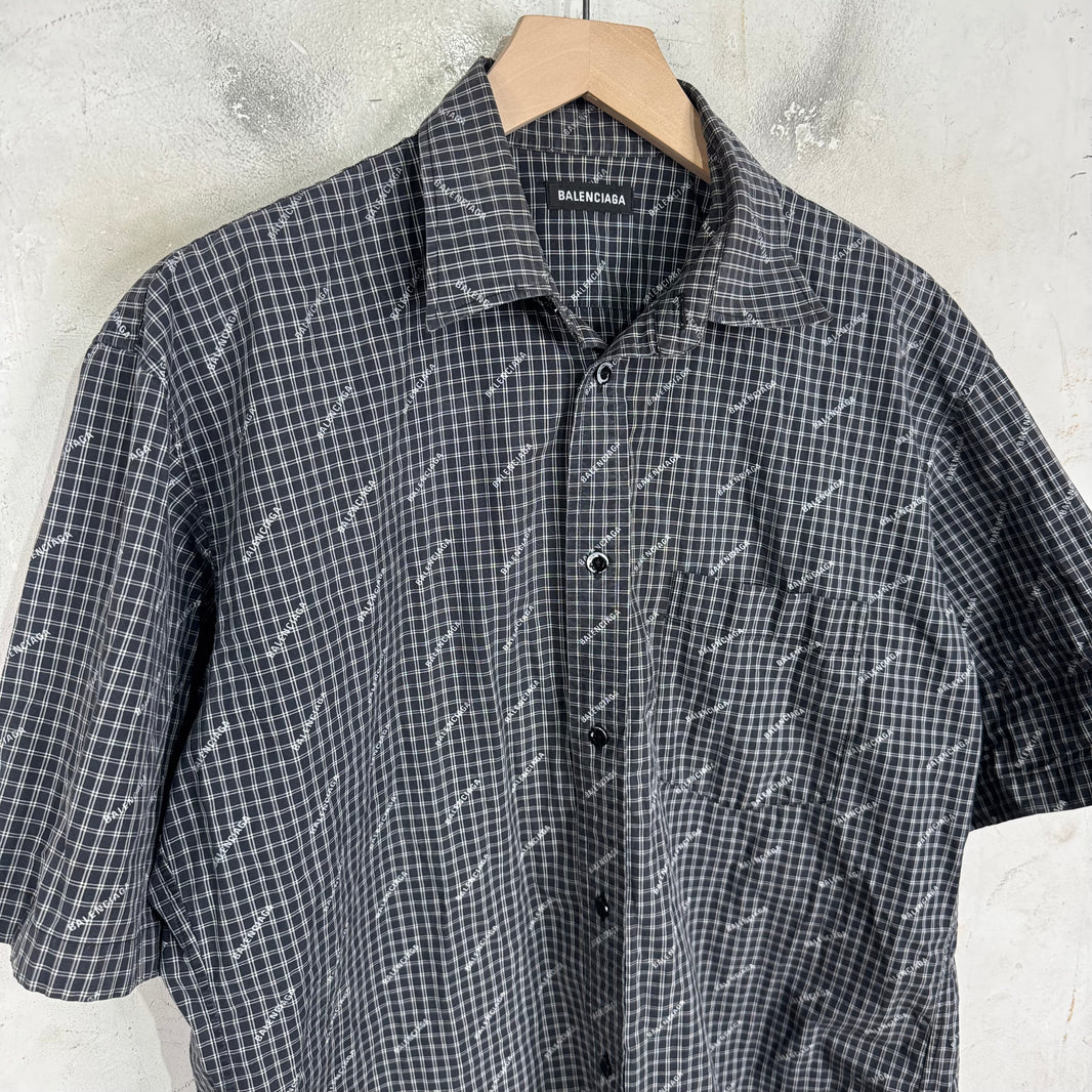 Balenciaga Plaid Logo Short Sleeve Shirt
