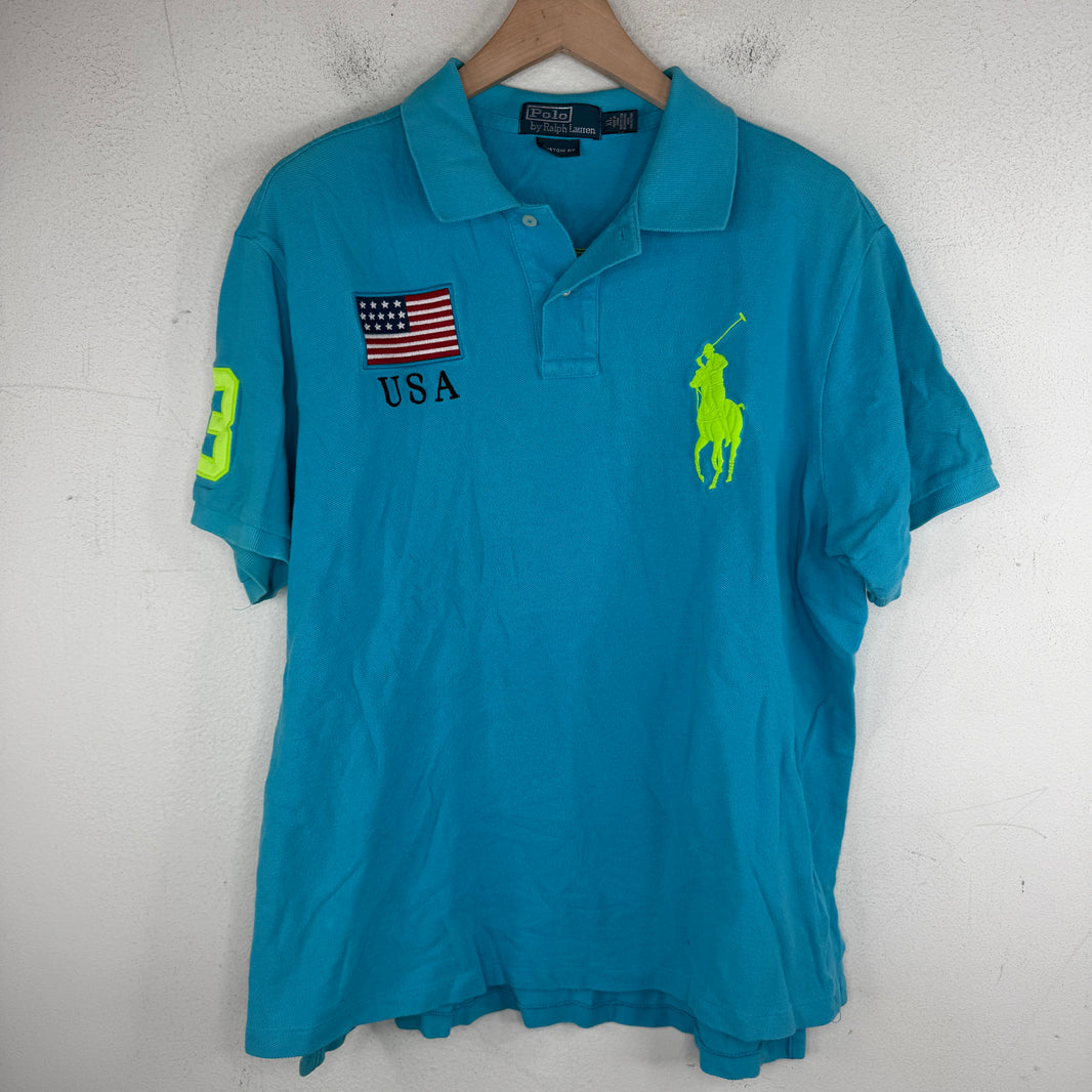 Polo Ralph Lauren Blue Neon Big Horse USA Polo T-Shirt