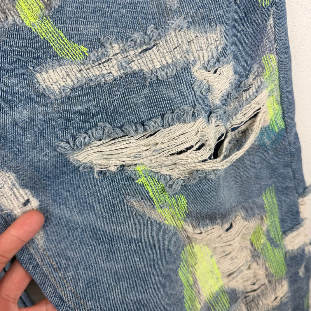 Endless Denim Blue Embroidered Distressed Jeans