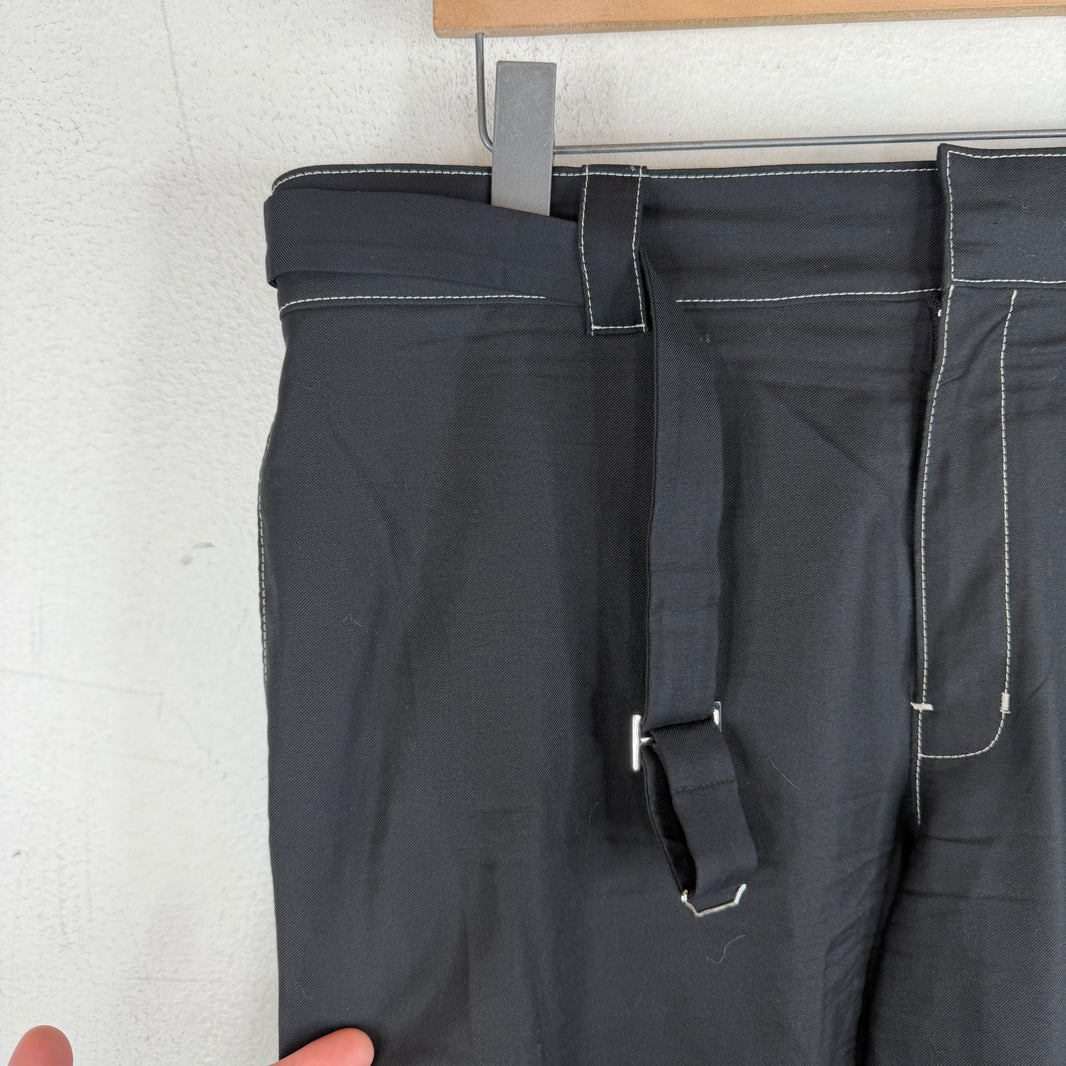 Prada Contrast Stitch Belted Trousers