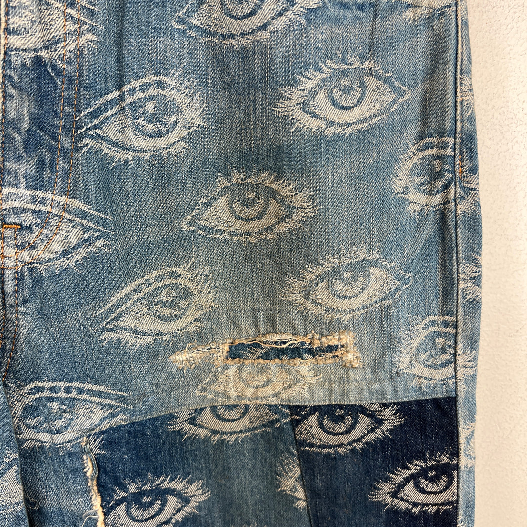 Kapital Blue Distressed Speak Easy Flared Denim Jeans